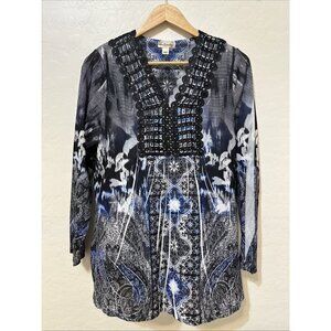 World Unity Womans Embroidered Top SZ XL Western Boho Indie Festival Whimsigoth